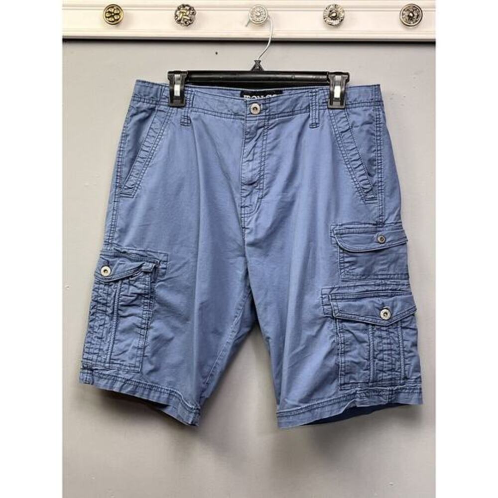 Iron‎ Co. Cargo Shorts Mens 32 Blue Cotton Stretch Pockets Casual Outdoors